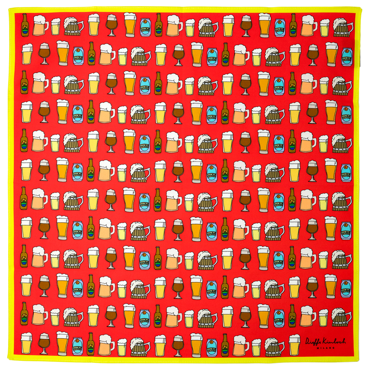 AMSTERDAM "BEER ALL OVER" コットンハンカチーフ (クラシック)  RED×YELLOW