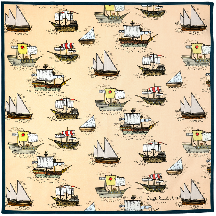 PORTUGAL "CARAVELS"  コットンハンカチーフ (クラシック)  ORANGE×BLUE