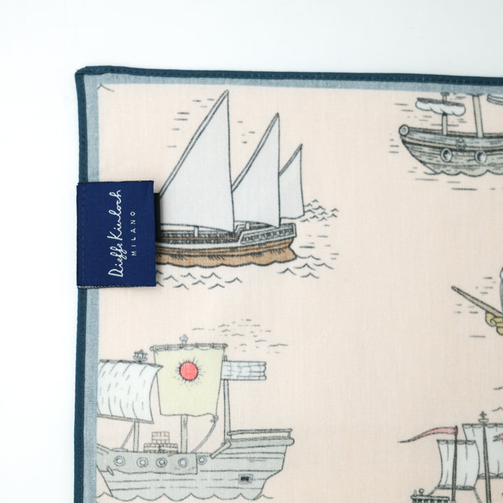 PORTUGAL "CARAVELS"  コットンハンカチーフ (クラシック)  ORANGE×BLUE