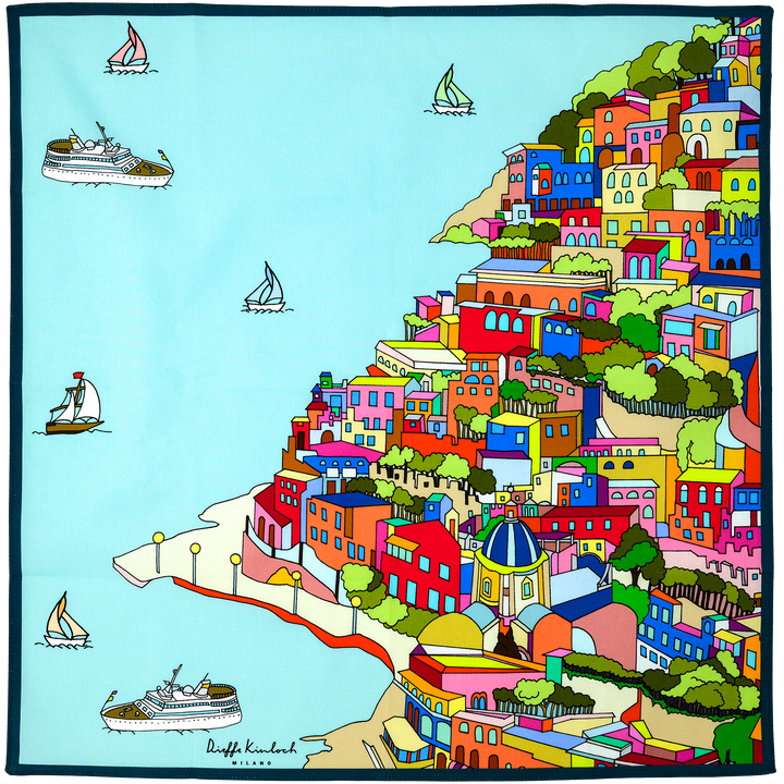 NAPOLI ”AMALFI COAST 2” コットンハンカチーフ (クラシック)  SAX×BLUE