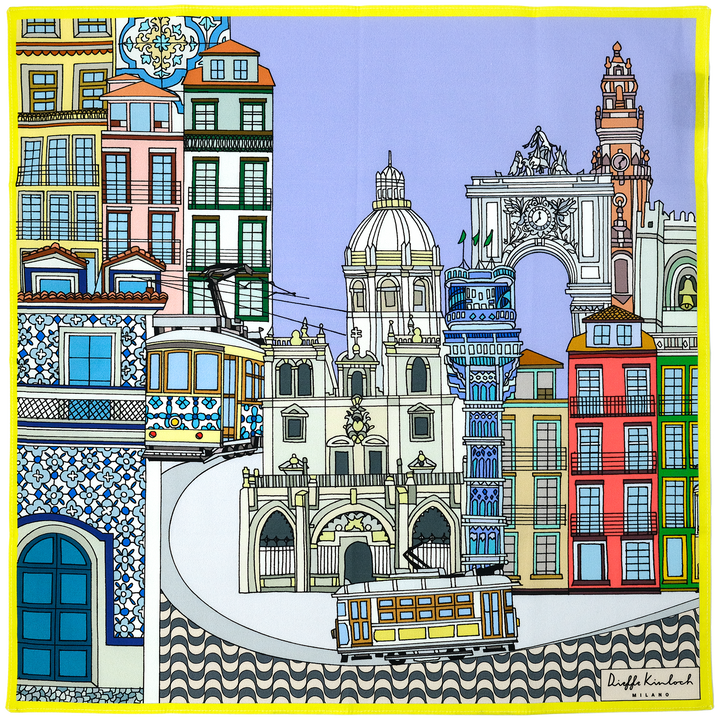 PORTUGAL "LISBONA VIEW"  コットンハンカチーフ (クラシック)  PURPLE×YELLOW