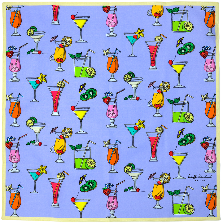 CUBA "COCKTAILS ALL OVER" コットンハンカチーフ (クラシック)  PURPLE×YELLOW