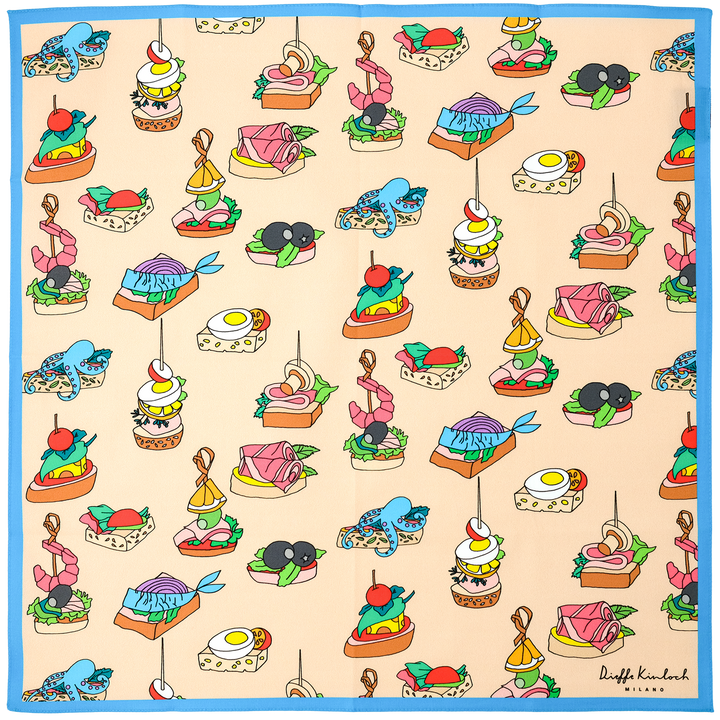 MADRID ”TAPA’S APPETIZER” コットンハンカチーフ (クラシック) ORANGE×BLUE