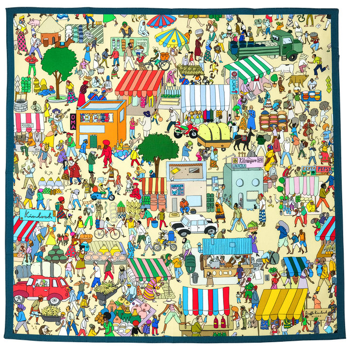 TANZANIA "KARIAKOO MARKET " コットンハンカチーフ (クラシック) BEIGE×BLUE