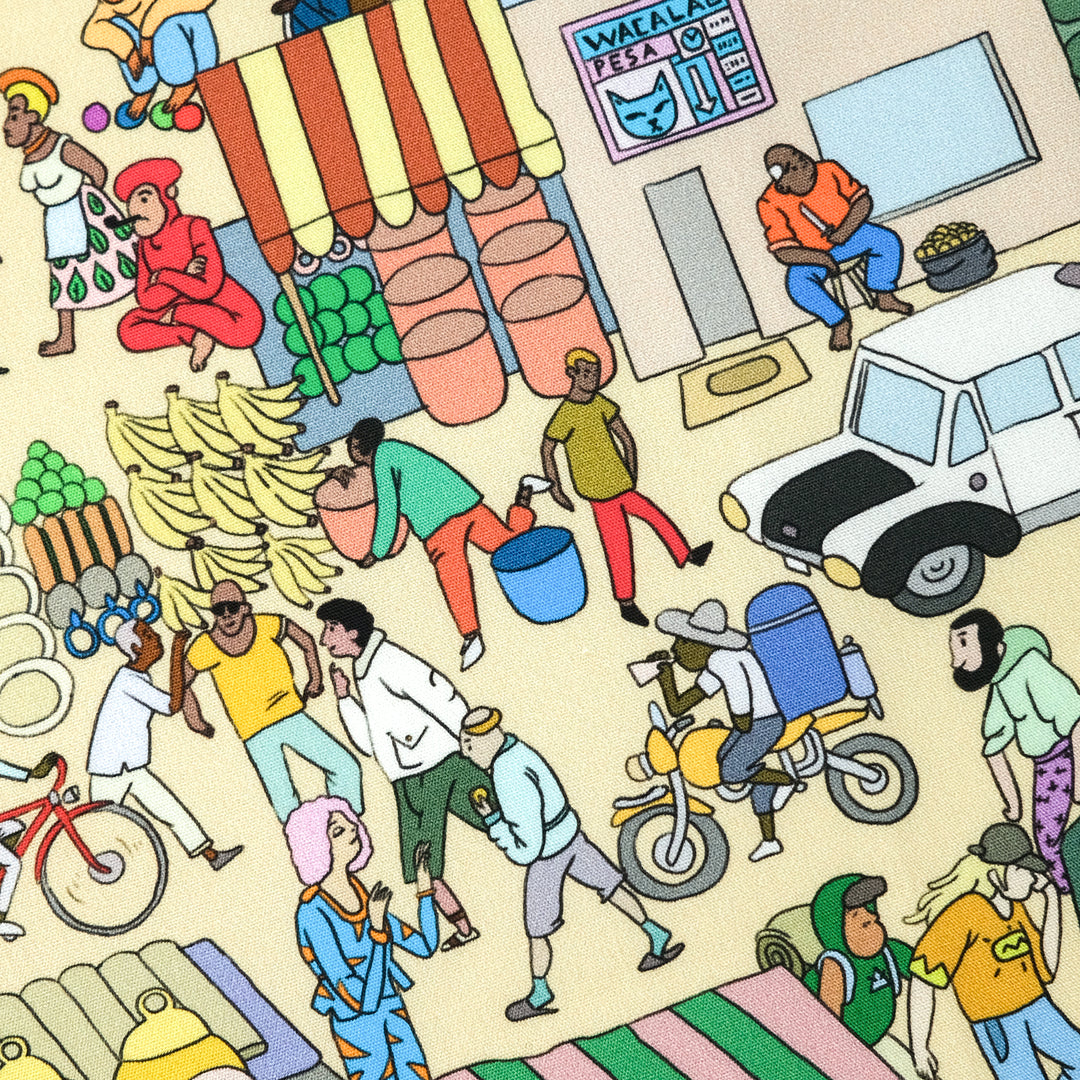 TANZANIA "KARIAKOO MARKET " コットンハンカチーフ (クラシック) BEIGE×BLUE