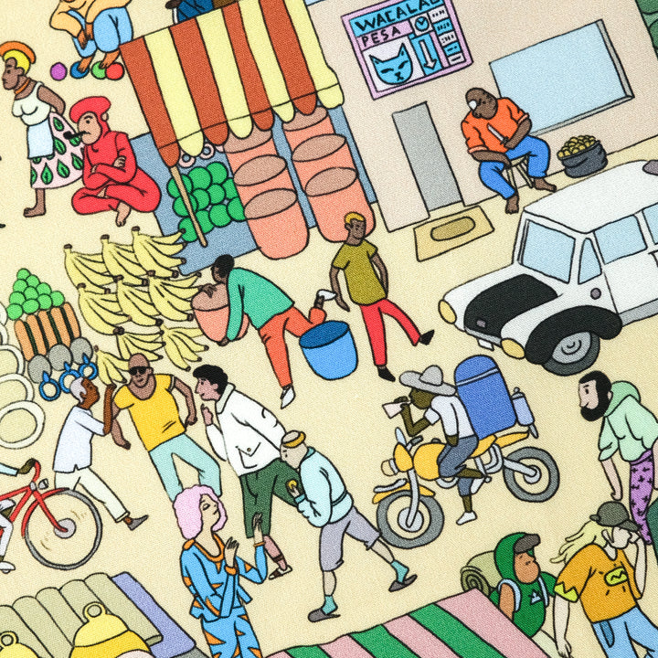 TANZANIA "KARIAKOO MARKET " コットンハンカチーフ (クラシック) BEIGE×BLUE