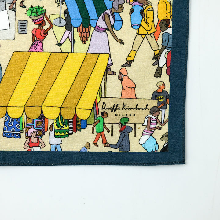 TANZANIA "KARIAKOO MARKET " コットンハンカチーフ (クラシック) BEIGE×BLUE