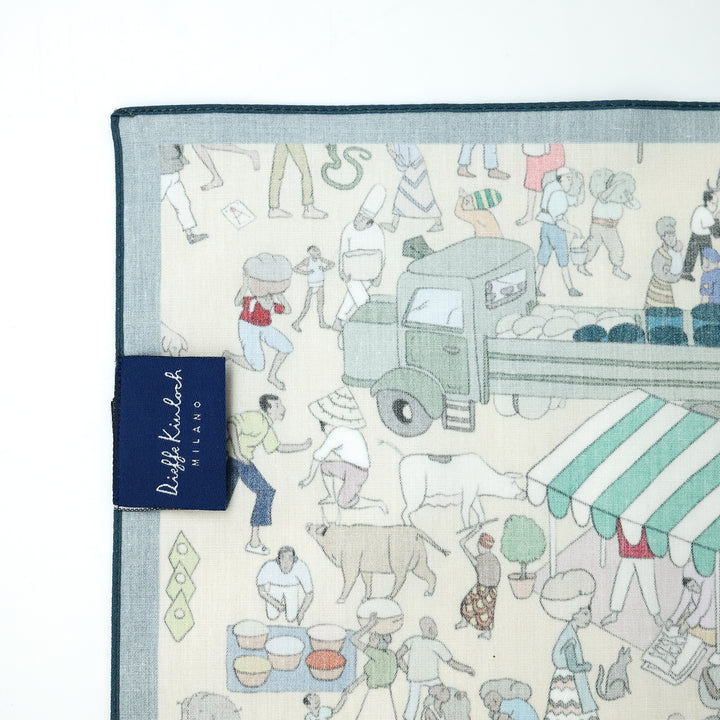 TANZANIA "KARIAKOO MARKET " コットンハンカチーフ (クラシック) BEIGE×BLUE