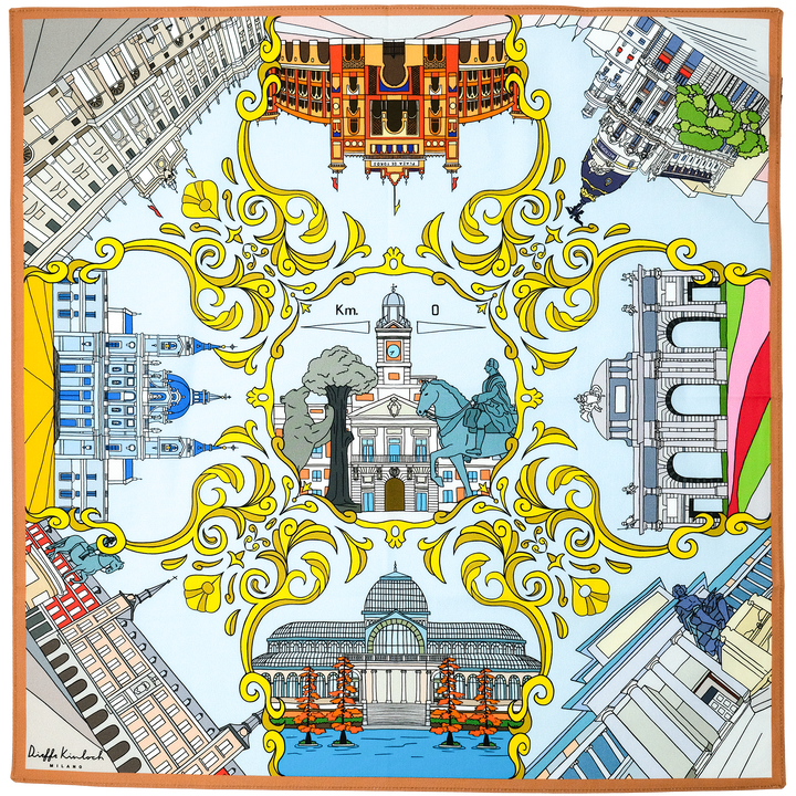 MADRID ”MADRID” コットンハンカチーフ (クラシック)  BLUE×BROWN