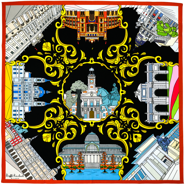 MADRID ”MADRID” コットンハンカチーフ (クラシック)  BLACK×ORANGE