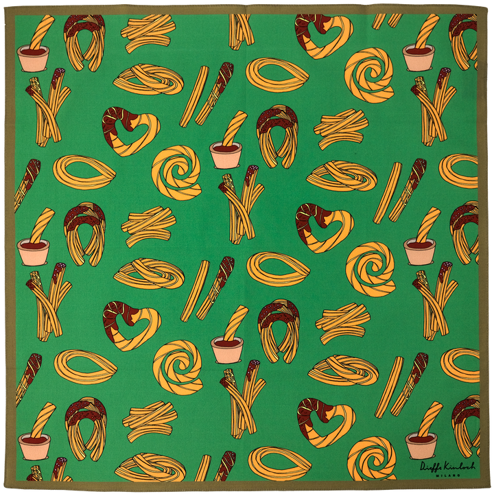 MADRID ”CHURROS” コットンハンカチーフ (クラシック)  GREEN×BROWN