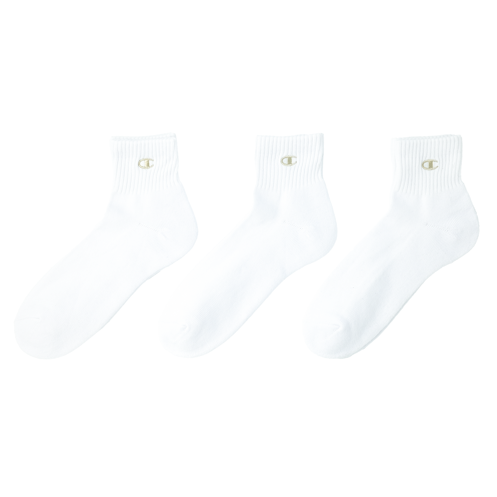 ハーフパイル】クォーターレングスソックス 金刺繍 3PACK WHITE（C1