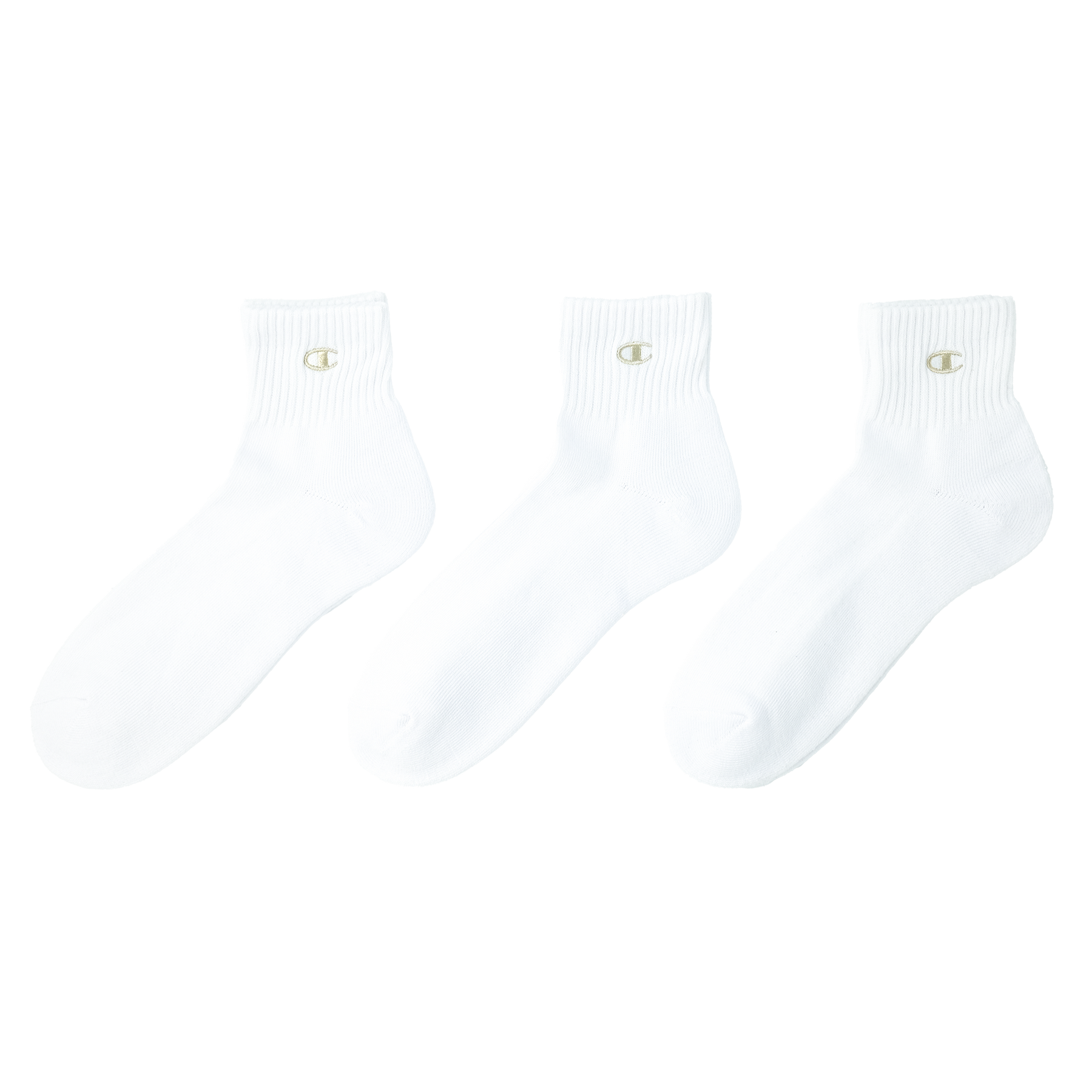 ハーフパイル】クォーターレングスソックス 金刺繍 3PACK WHITE（C1