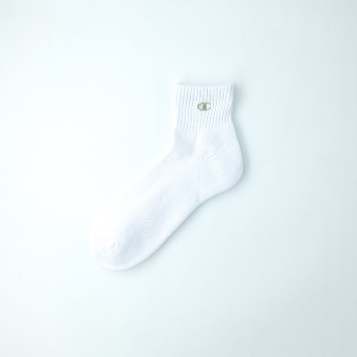 【ハーフパイル】クォーターレングスソックス 金刺繍 3PACK WHITE（C1-1706）