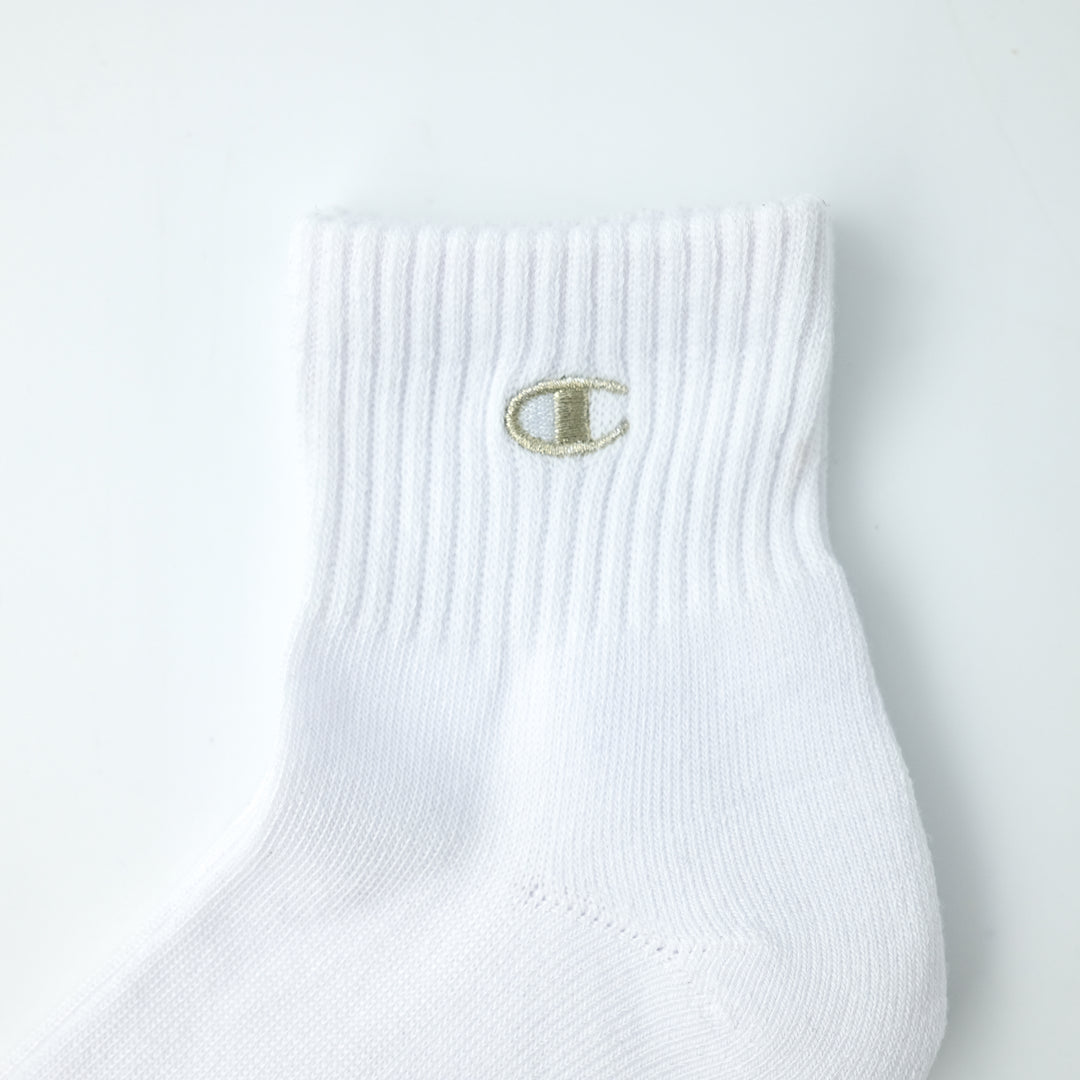 【ハーフパイル】クォーターレングスソックス 金刺繍 3PACK WHITE（C1-1706）