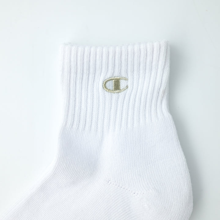 【ハーフパイル】クォーターレングスソックス 金刺繍 3PACK WHITE（C1-1706）