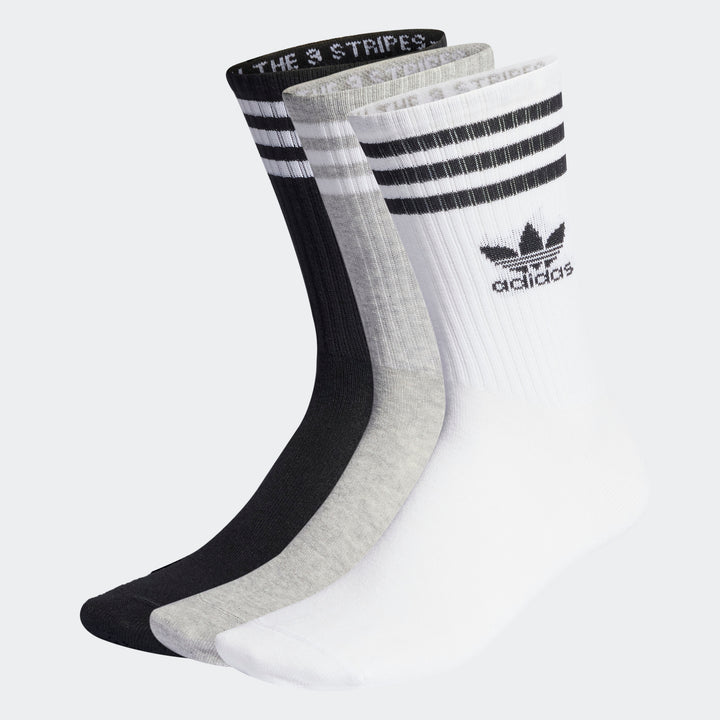 adidas Originals MID CUT CRW SCK ミッドカット クルーソックス 3PACK WHITE/MEDIUM GRAY HEATHER/BLACK