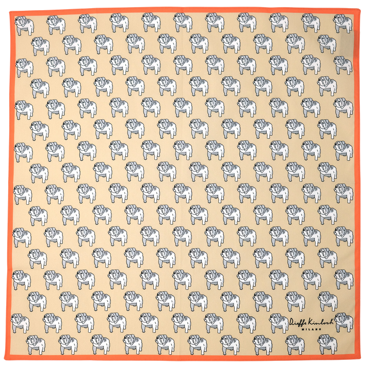 LONDON "BULLDOG ALL OVER" コットン ハンカチーフ (クラシック) BEIGE×ORANGE