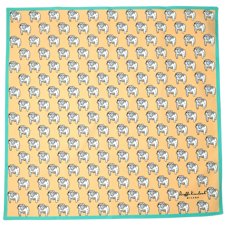 LONDON "BULLDOG ALL OVER" コットン ハンカチーフ (クラシック) BEIGE×EMERALD