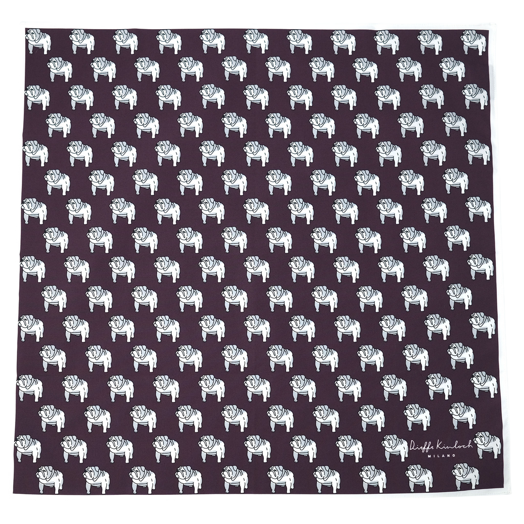 LONDON "BULLDOG ALL OVER" コットン ハンカチーフ (クラシック) DARK PURPLE×WHITE