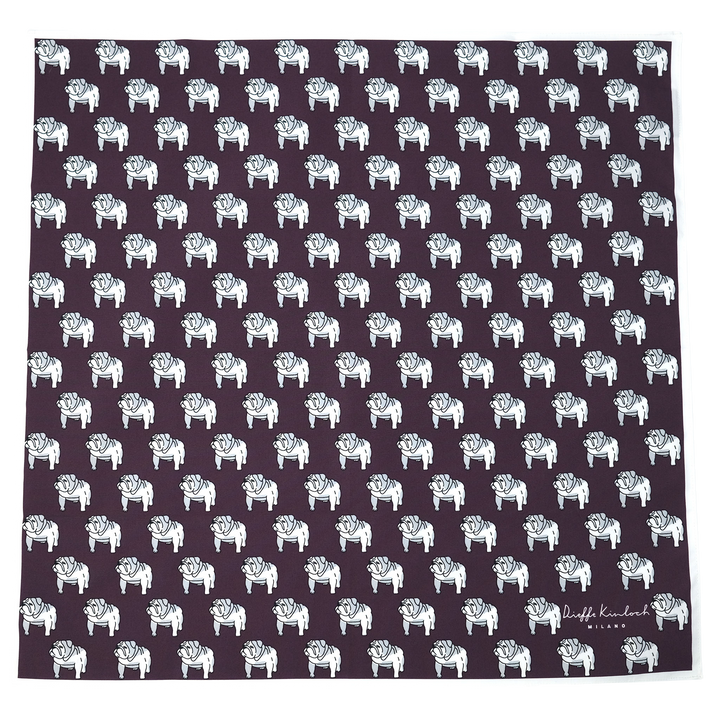 LONDON "BULLDOG ALL OVER" コットン ハンカチーフ (クラシック) DARK PURPLE×WHITE