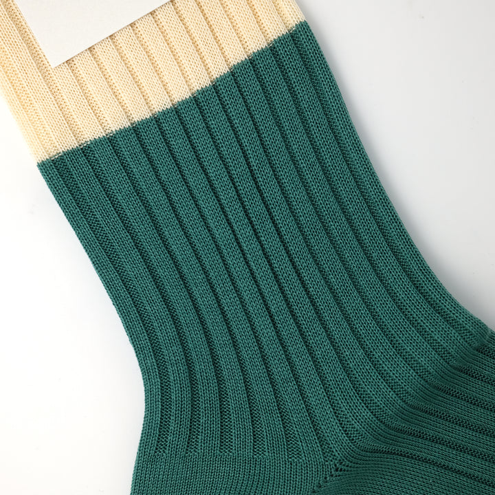 【WOMENS】TWO-TONE COLOR SOCKS CREAM×GREEN