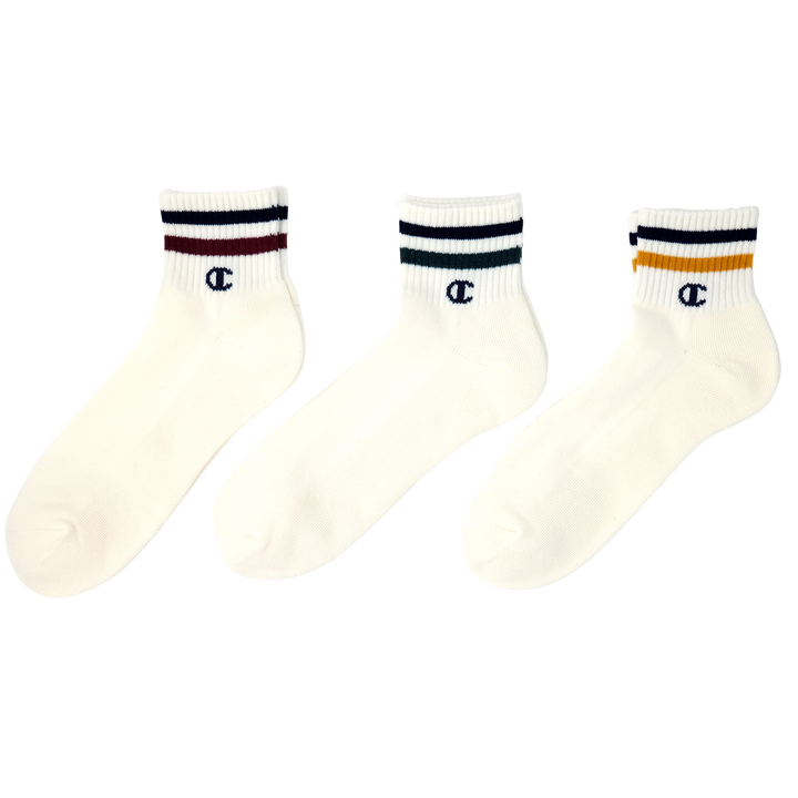 【ハーフパイル】 クォーターレングスソックス3PACK ボーダー OFF WHITE（CMSCZ201）