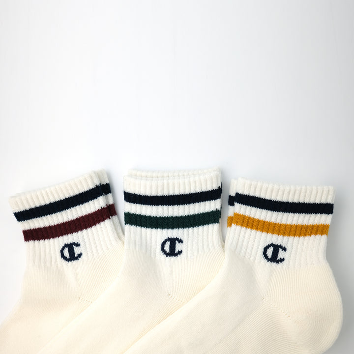 【ハーフパイル】 クォーターレングスソックス3PACK ボーダー OFF WHITE（CMSCZ201）