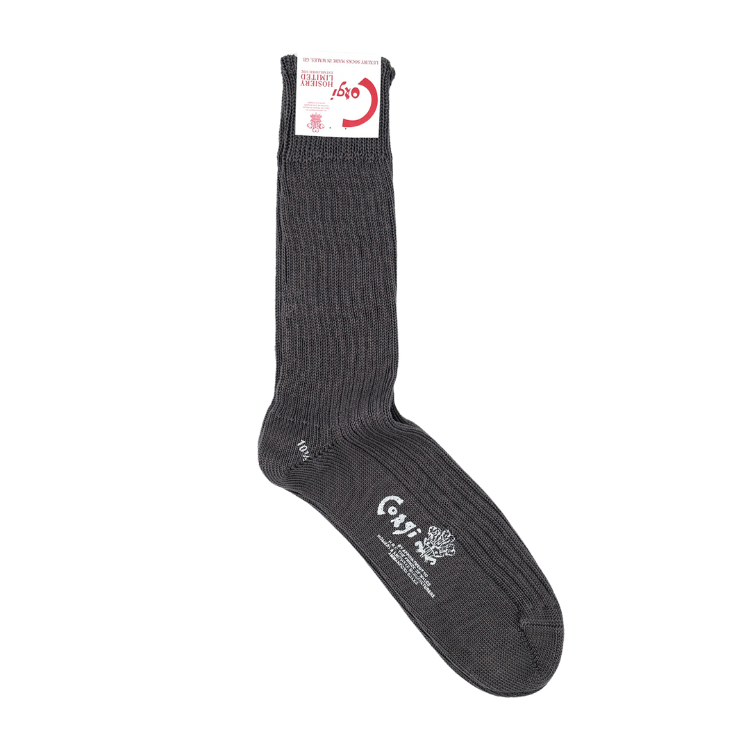 【MENS】MERCERISED COTTON 3×1 RIB SOCKS CHARCOAL