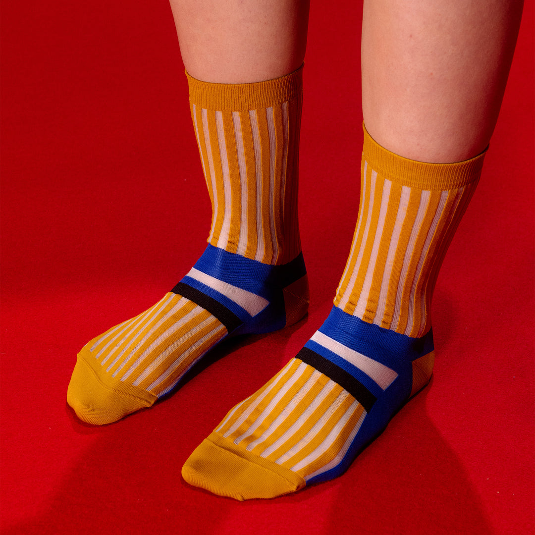 Umbrella Socks Femme Curry Blue Stripes
