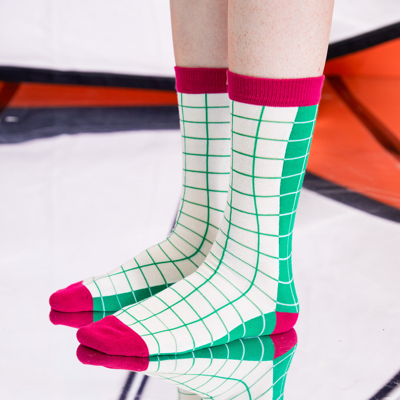 Half Grid Socks Femme Cream Green Purple – SOCKSTORE™