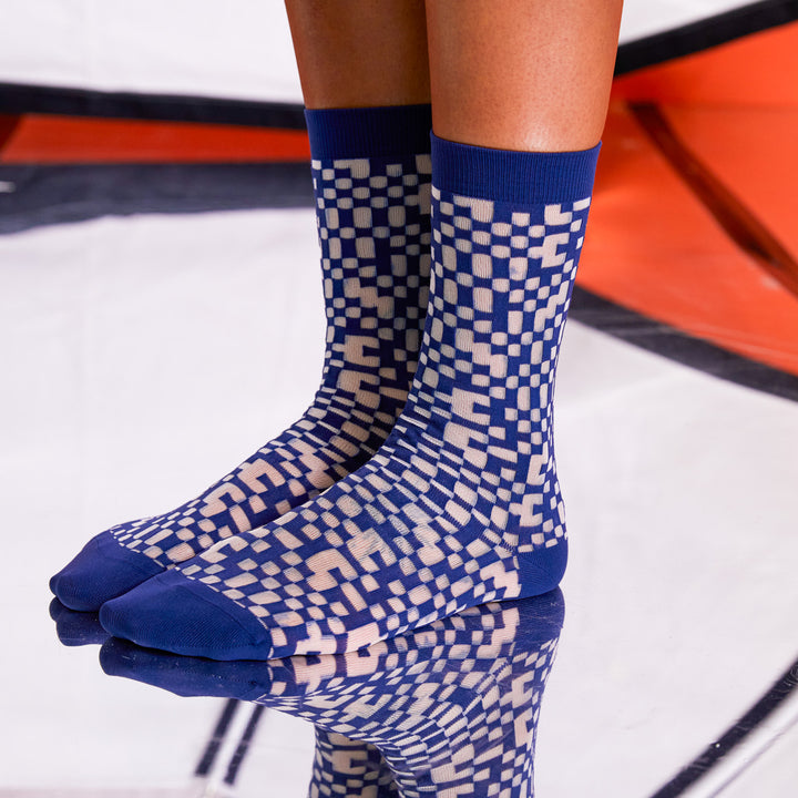 Pixel Socks Femme Navy Transparent