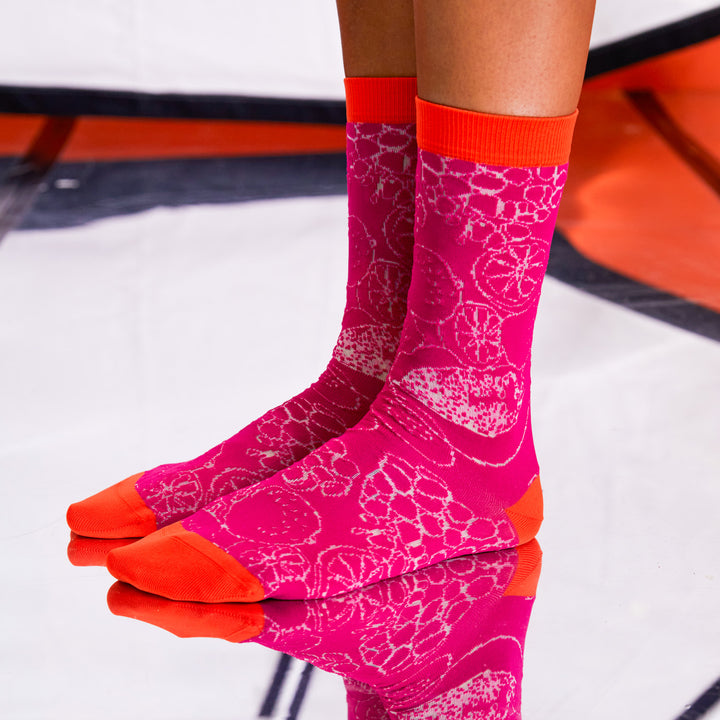 Fruit Outline Socks Femme Orange Violet Transparent