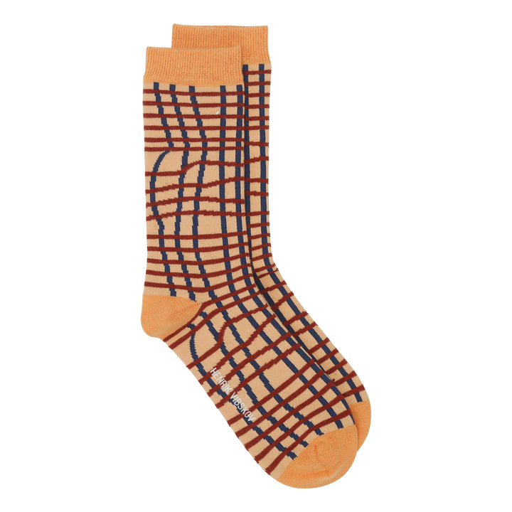 Loose Grid Femme Socks ORANGE BROWN GRID