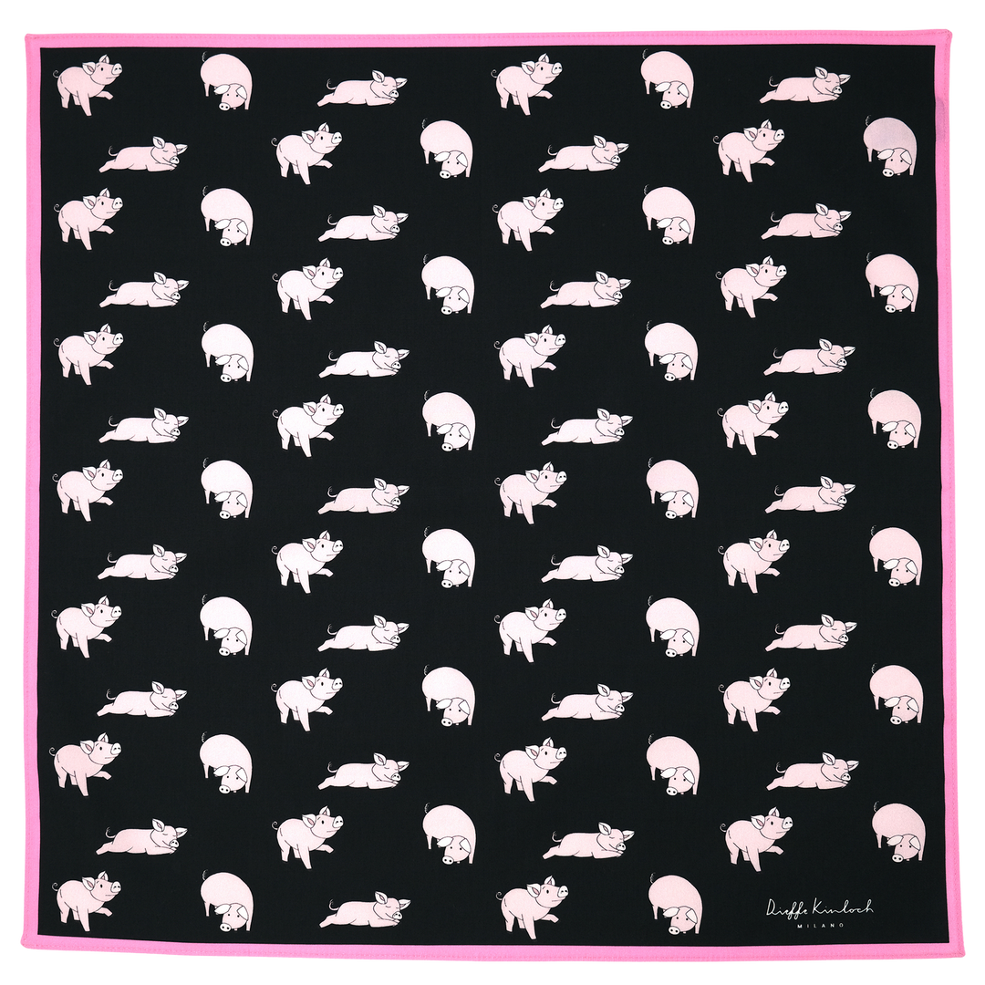 AMSTERDAM "FARM PIGS" コットン ハンカチーフ（クラシック） BLACK