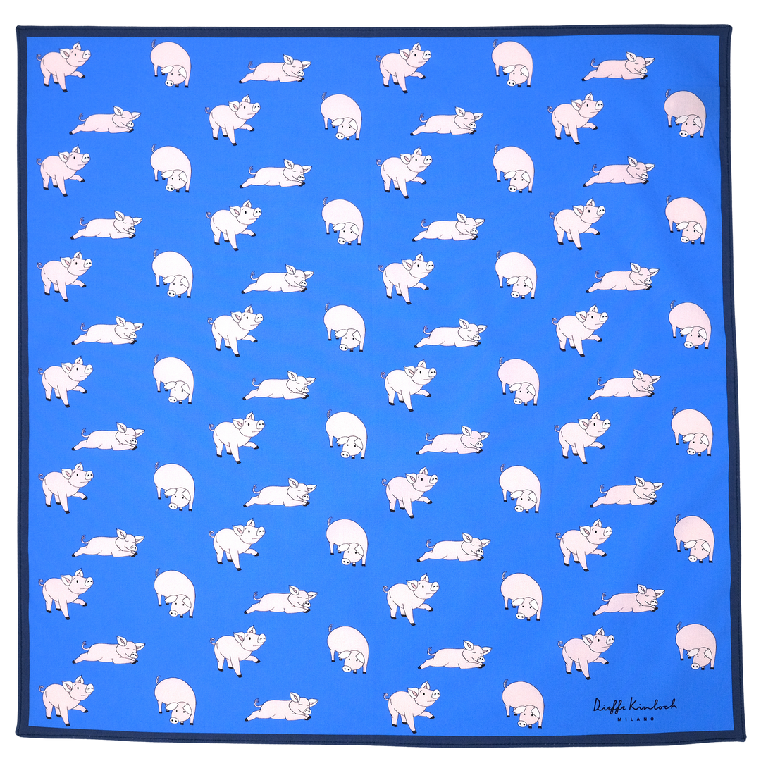 AMSTERDAM "FARM PIGS" コットン ハンカチーフ（クラシック） BLUE