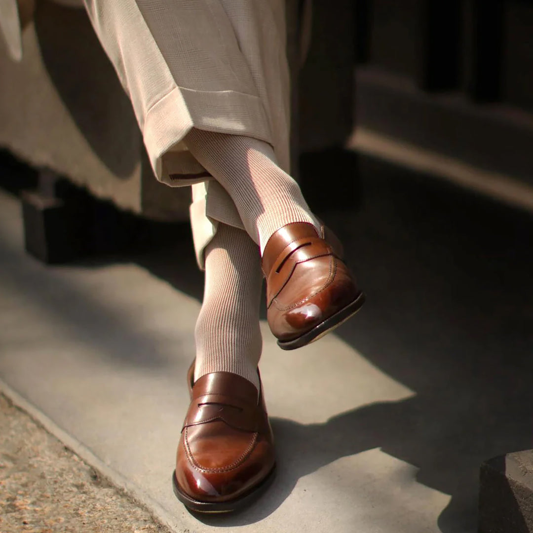 リバーシブルバイカラーロングホーズ ECRU&CAMEL