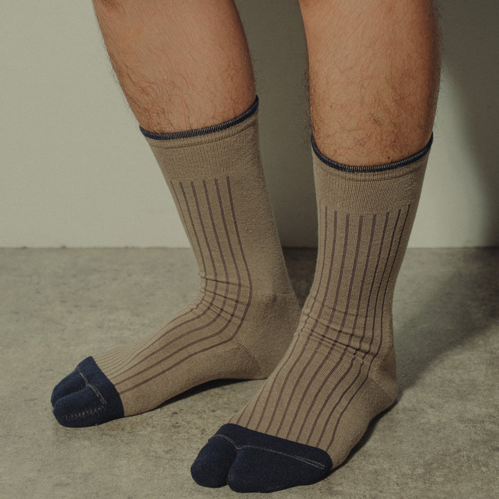 BICOLOR RIB SOCKS MENS TAUPE