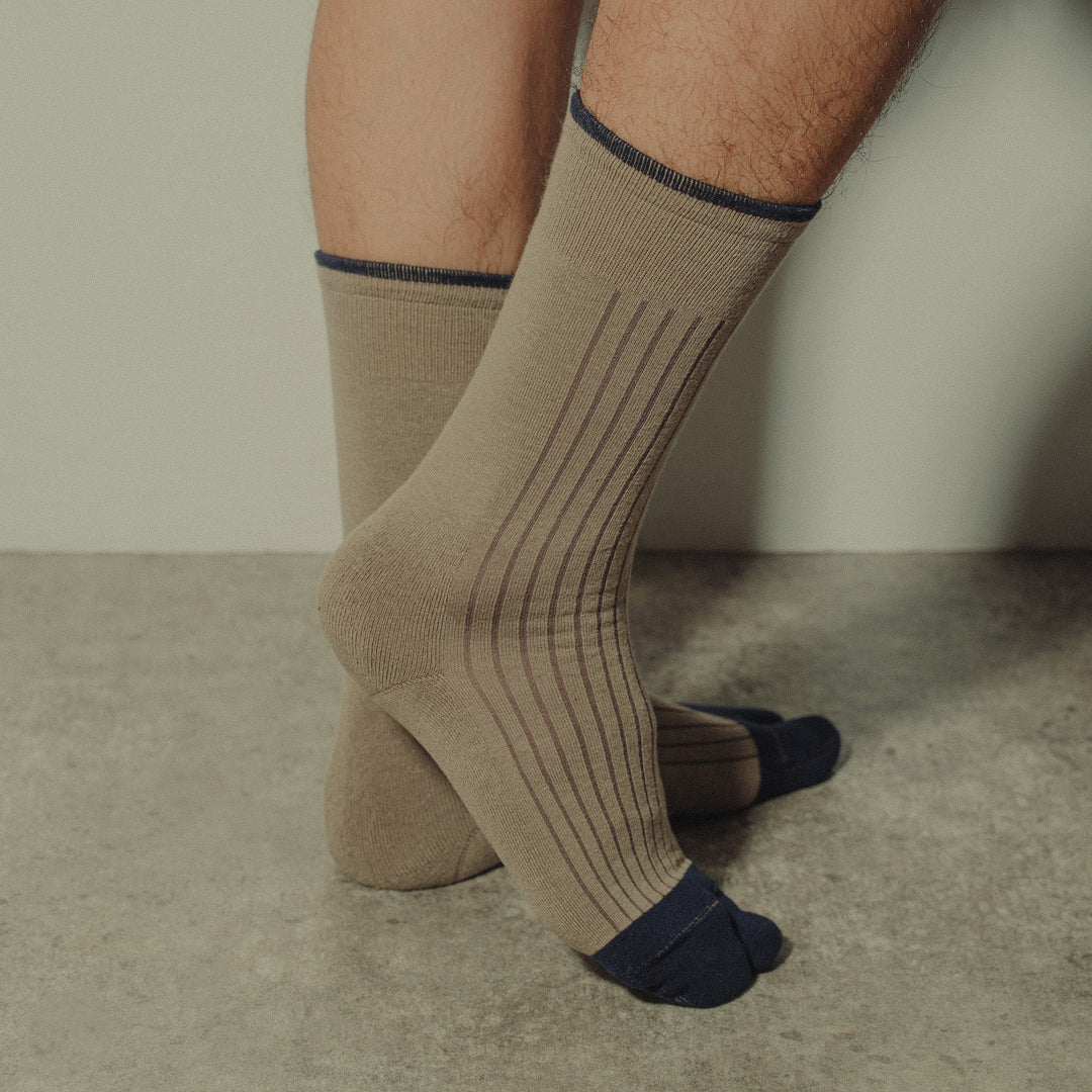 BICOLOR RIB SOCKS MENS TAUPE