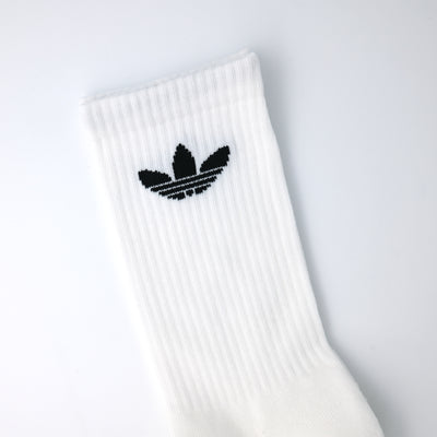 adidas Originals クッション トレフォイル ミッドカット クルーソックス 3PACK WHITE