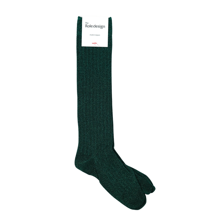 GLITTER HI RIB SOCKS WOMENS BLACK(GREEN）