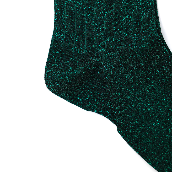 GLITTER HI RIB SOCKS WOMENS BLACK(GREEN）