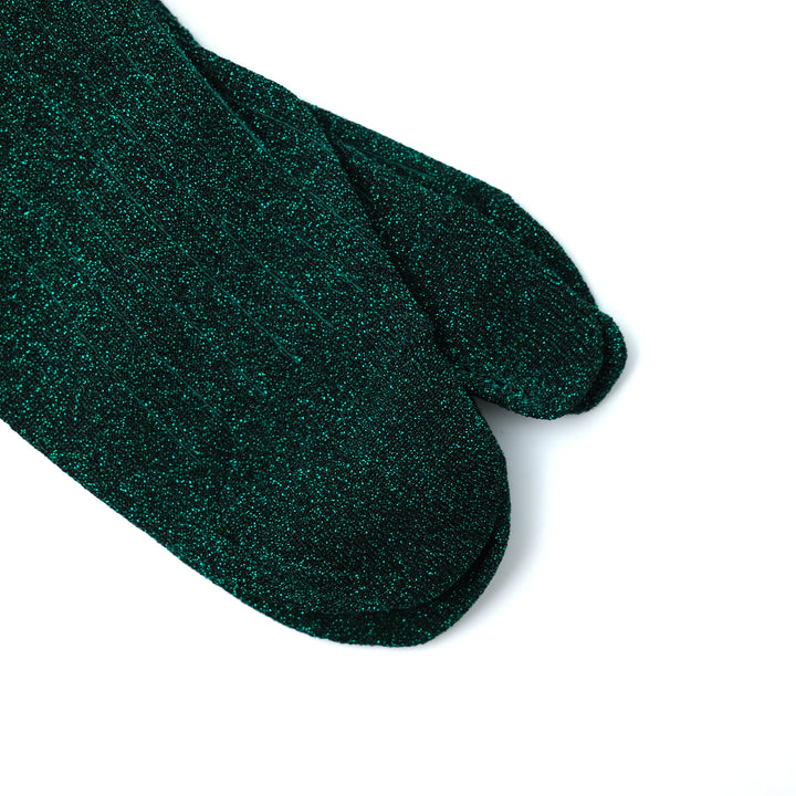 GLITTER HI RIB SOCKS WOMENS BLACK(GREEN）