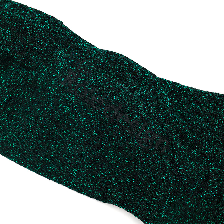 GLITTER HI RIB SOCKS WOMENS BLACK(GREEN）